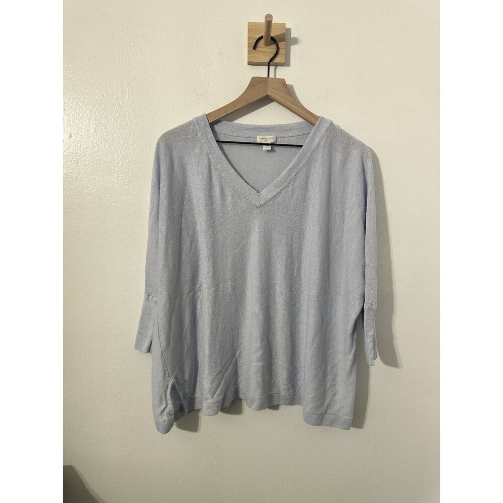 Garnet Hill Women’s 100% Linen Light Blue V-Neck Boxy Sweater Medium